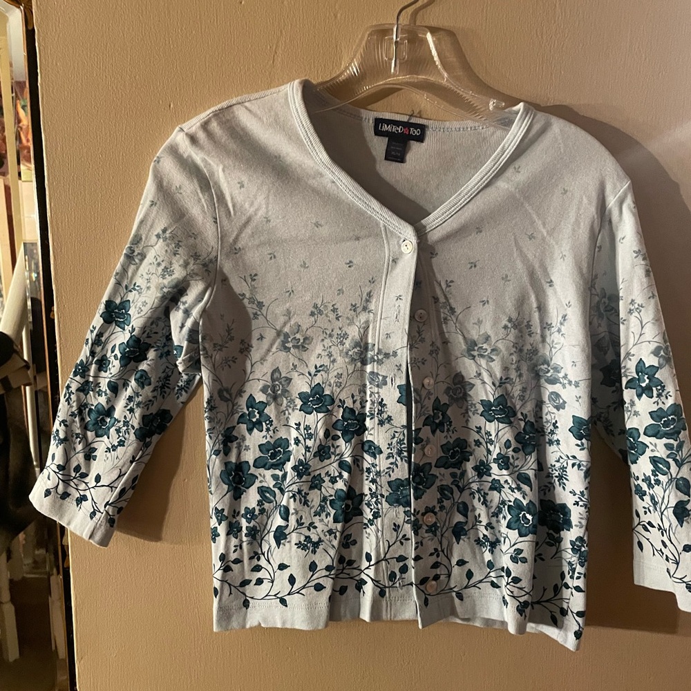Vintage 90s Limited Too White and Blue Floral button down top